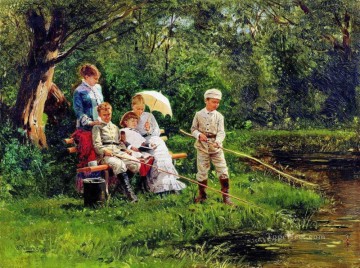 印象派 Painting - 真昼の太陽 1881 ウラジミール・マコフスキー 子供 子供